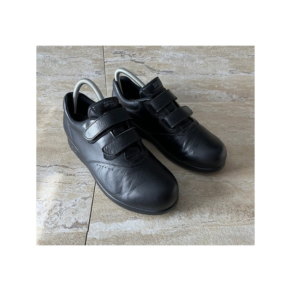 SAS Time Out Walking Shoe Men 7M Black Leather EZ-Strap Comfort Sneaker J461101